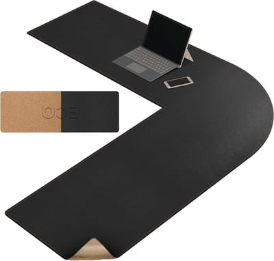L-vormig hoekbureau 47 inch mat kurk en leer omkeerbaar - gaming bureau pad voor thuis kantoor (zwart)