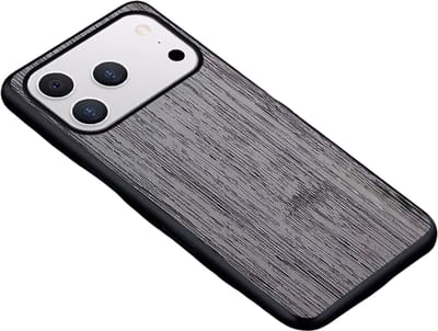 Super stevige hoes geschikt voor iPhone 17 Lichtgrijs – Luxe Air Case met Bamboe Houtpatroon en Lederen Afwerking, Dun en Schokbestendig Beschermend Premium Telefoonhoesje met Perfecte Pasvorm
