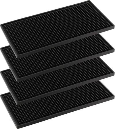 4x Zwarte Siliconen Barmat 15x30 cm - Hittebestendige Afdruipmat voor Keuken & Bar