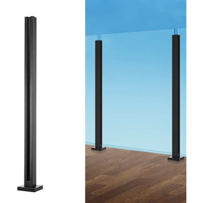 VEVOR Glasklem, 95 cm hoge glazen balustradebeugel voor 0,9-1,2 cm dik gehard glas, 304 roestvrijstalen glasbevestigingsklem, glazen plankbeugel voor balkon, tuin, terras, trap, zwart