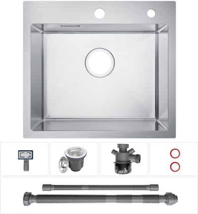 Cecipa max Spoelbak Keuken - Enkele Gootsteen RVS Geborsteld - Opbouw & Vlakbouw Wasbak - Met Sifon - 50 x 45 cm