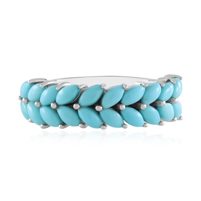 Cavill - Zilveren Ring 925 Sterling Zilver Platina Rhodium - Sleeping Beauty Turkoois 1 Karaat - Elegante Bloemvorm Dames