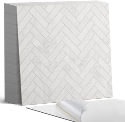 Coloray Plaktegels - 3D visgraatpatroon Zelfklevende Tegels - 20 cm x 20 cm - Wit Plaktegels - 20 stuks - Vierkant PVC Tegels - Plaktegels Badkamer - Plaktegels Vloer - Vinyl Tegels - Wandtegel Zelfklevend