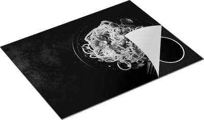 Chefcare Inductie Beschermer Bord Italiaanse Spaghetti op een Marmeren Plaat - Zwart Wit - 77x59 cm - Afdekplaat Inductie - Kookplaat Beschermer - Inductie Mat