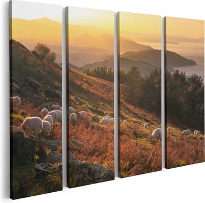 Artaza Canvas Schilderij Vierluik Schapen in de Bergen  - 80x60 - Foto Op Canvas - Canvas Print