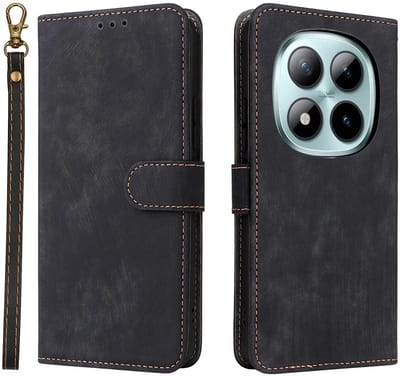Hoesje geschikt voor Xiaomi Redmi Note 15 Pro Plus / Xiaomi Poco M8 Pro - Phonesta Vintage Skin Book Wallet Case met afneembaar koord - Zwart