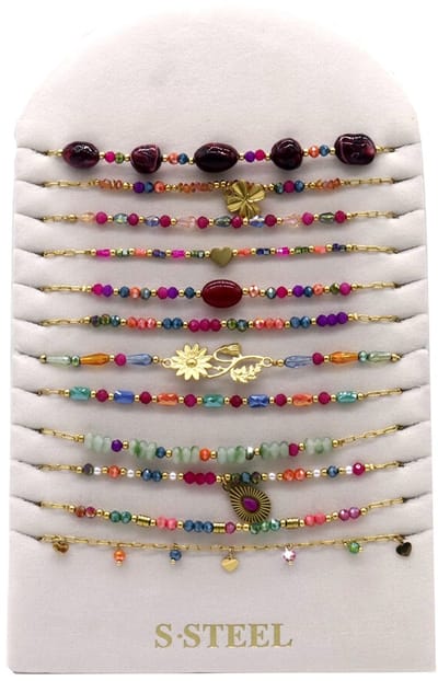 Ketting set - RVS - multicolor - 12 stuks - sieraden display