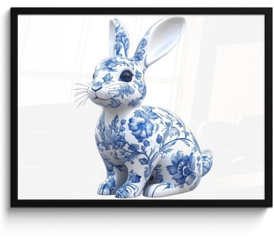 Poster in lijst - Fotolijst 70x50 cm - Posters - Delftsblauw - Haasje - Wit - Posterlijst zwart - Decoratie - Wanddecoratie woonkamer - Muurdecoratie slaapkamer