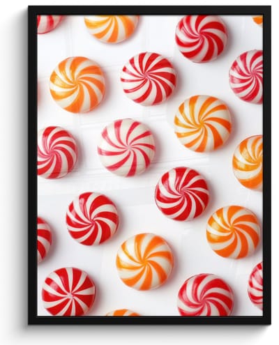 Poster in lijst - Fotolijst 50x70 cm - Posters - Snoep - Patroon - Rood - Oranje - Posterlijst zwart - Decoratie - Wanddecoratie woonkamer - Muurdecoratie slaapkamer