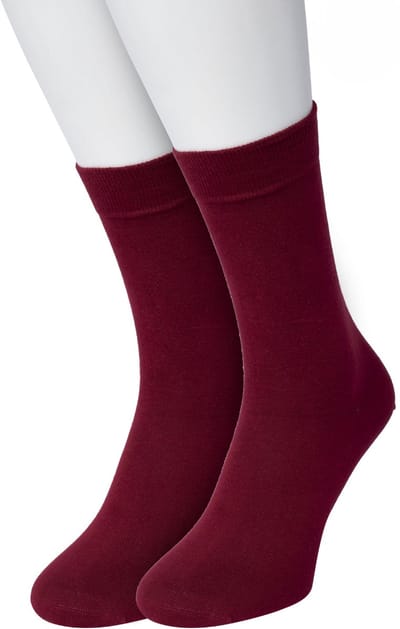 Bonnie Doon Basic Sokken Dames Bordeaux Rood maat 36/42 - 2 paar - Basis Katoenen Sok - Gladde Naden - Brede Boord - Uitstekend Draagcomfort - Perfecte Pasvorm - 2-pack - Multipack - Effen - Donker Rood - Donkerrood - Bordeaux - OL834222.155