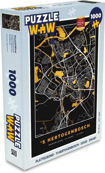 Puzzel Plattegrond - 's-Hertogenbosch - Goud - Zwart - Legpuzzel - Puzzel 1000 stukjes volwassenen - Stadskaart