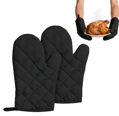 Ovenhandschoenen katoen hittebestendig – 1 paar keukenhandschoenen 24x17 cm – grijs – voor koken, bakken, barbecue, kampvuur – uniseks maat geschikt voor alle handen