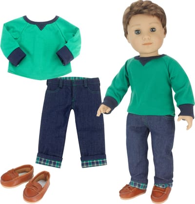 Sophia's Poppenkledingset voor Modepop - Shirt, Jeans en Instappers - Poppen Accessoires - Groen