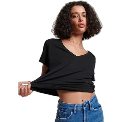 Superdry Ruimvallend Geborduurd T-shirt met V-hals Zwart Grootte: 34