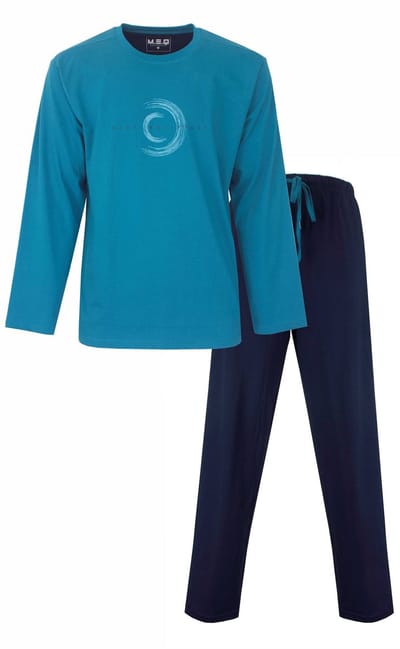 MEQ Heren Pyjama - Lange Mouw - Ronde Hals - Aqua Groen - Maat S