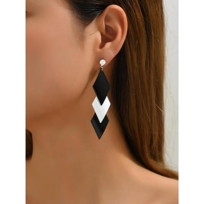 1 Paire Boucles d'Oreilles Tendance Rétro Feuille Creuse à Pampilles Pour Femmes, Style Japonais et Coréen one-size noir