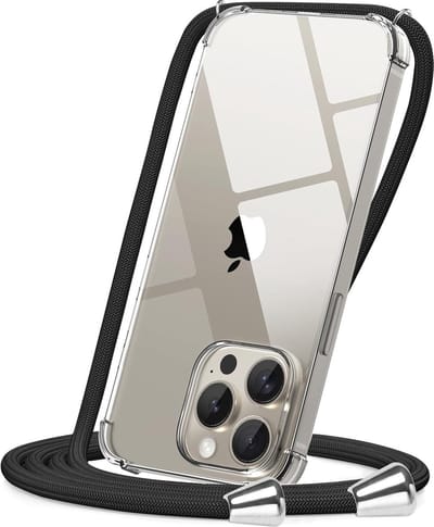 Hoesje met Koord geschikt voor iPhone 13 Pro Transparant - Doorzichtig Roze Shockproof Koord hoesje geschikt voor iPhone 13 Pro - Hoesje met touw - Zwart touw