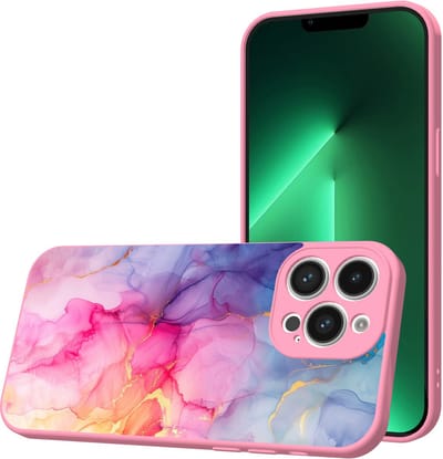 Smartphonica Telefoonhoesje Geschikt voor iPhone 13 Pro met Regenboog Marmer opdruk - TPU Back Cover Case Rainbow Marble Design - Roze geschikt voor iPhone 13 Pro