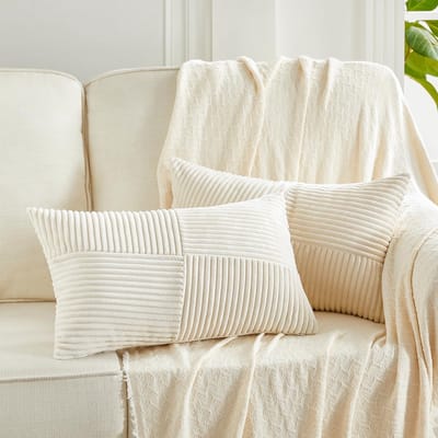Dailygoods- Kussenslopen Set van 2 - Decoratieve Kussenslopen 30x50 cm - Beige Boho Patroon - Zacht Corduroy Fluweel - Voor Bank/Slaapkamer - Kussenhoes