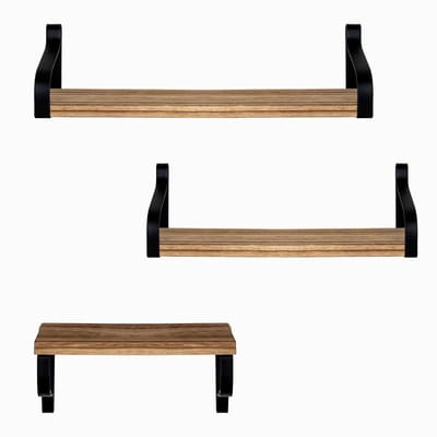 Intirilife Set van 3 wandplanken in hout - zwevende planken 3 stuks met schroeven en pluggen - plank met 2 montagemogelijkheden - rustieke wandplanken voor woonkamer, keuken, werkkamer - vintage bruin-zwart