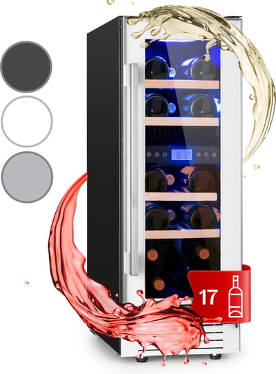 Klarstein Wijnkoeler Vinovilla 17 Built-In Duo twee zones wijnkoelkast 53l 17 fl. 3-kleuren glazen deur - Wijnklimaatkast - 29.5 cm - 2 Zones Vrijstaand Inbouw - Wit - glas - Rood - Wijnkast - Wine Cooler - Wine Fridge