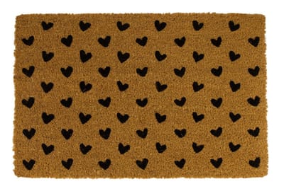 Deurmat rectangular hartjes coco 58x38x1.5cm - zwart