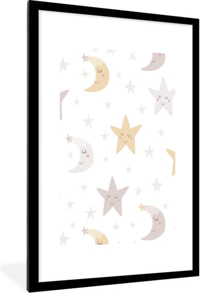 Fotolijst incl. Poster - Maan - Sterren - Design - Jongens - Meisjes - Baby - 60x90 cm - Posterlijst