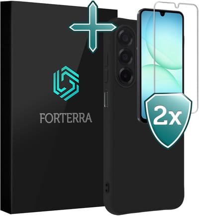 Hoesje Met 2x Screenprotector - Geschikt voor Samsung Galaxy A17 - Sterk & Shockproof - Telefoon Hoes - Back Cover - Siliconen Case - Zwart