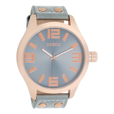 OOZOO Timepieces - Rosé goudkleurige horloge met aqua grijze leren band - C1104