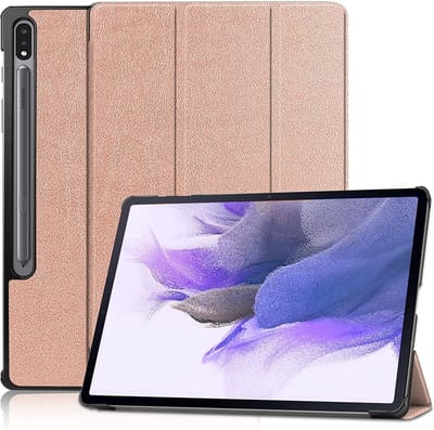 Samsung Tab S8 Plus hoes Book Case Smart Cover Rose Goud - Samsung Galaxy Tab S8 Plus hoes - Samsung Tab S7 FE hoes bookcase - Tab S7 plus hoes Trifold hoes -Tablet Hoes 12.4 Inch