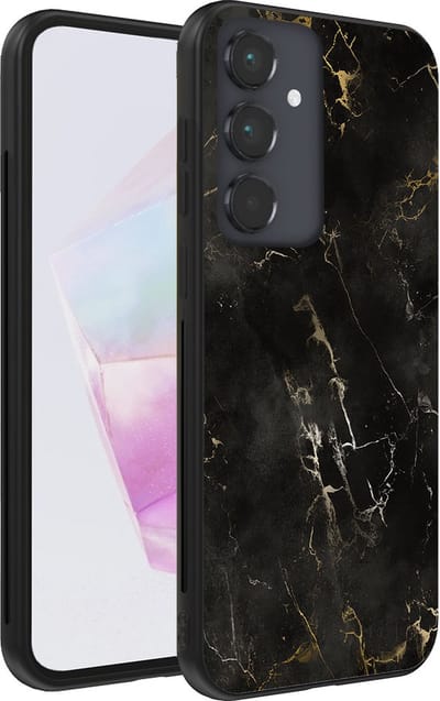 Smartphonica Telefoonhoesje geschikt voor Samsung Galaxy A35 met marmer opdruk - TPU backcover case marble design - Zwart geschikt voor Samsung Galaxy A35