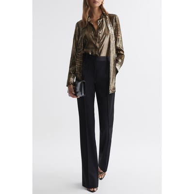 Reiss Metallic Blouse Gold — Animal Print Size: 10 | Blouses Outlet | Dames | Goud