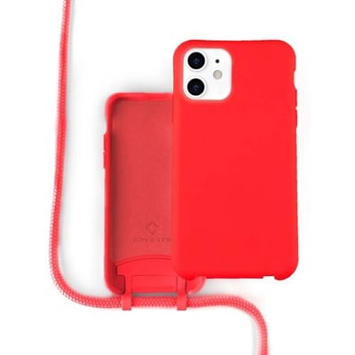 Coverzs Silicone case met koord - Telefoonhoesje met koord - Backcover hoesje met koord - touwtje - geschikt voor Apple iPhone 11 - Rood