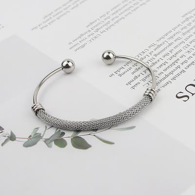 Eenvoudige roestvrijstalen gedraaide gaasopening stalen kogel damesarmband verjaardag zilver