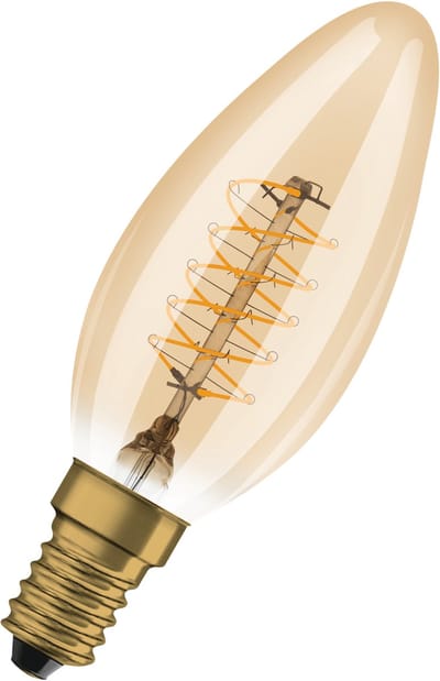 OSRAM Vintage 1906 LED CLASSIC A,B,P SLIM FILAMENT DIMBAAR in B-vorm, LED-lamp, LOODVRIJ GLAS, Goud, 3,4 W, (ex 25 W), 250 lm, warm wit, 2200 K, dimbaar, 15000 u