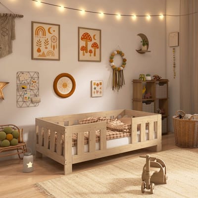 Need Sleep – Montessori Kinderbed 70x140 cm – Laag Peuterbed op de Vloer – Massief Houten Bed – Naturel