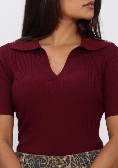 Ydence Knitted Top Wies Tops & T-shirts Dames - Shirt - Bordeaux - Maat XS