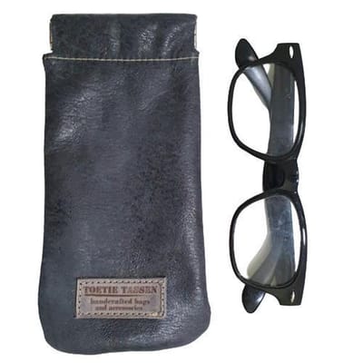 Handgemaakte Leren Brillenkoker Blauw - Donkerblauw - Jeans - Knijpsluiting - Brillenetui - Brillentas - Leder - Snappouch