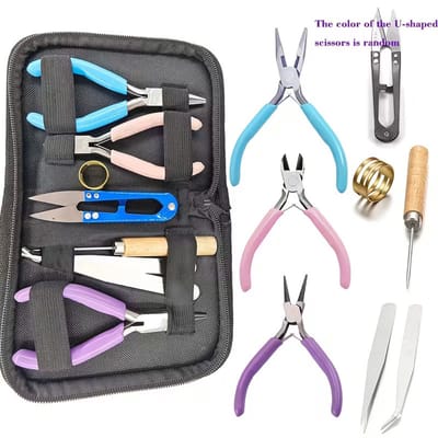 8-delige Sieradenmaakset – Blauw‑Paars – Rondbek, Puntbek & Draadkniptang – Pliers voor Beginners en Hobbyisten