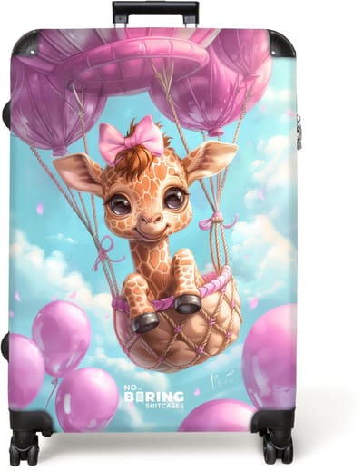 NoBoringSuitcases.com® - Koffer groot - Reiskoffer lichtgewicht - Giraffe - Luchtballon - Schattig - Rolkoffer met 4 wielen - Grote trolley XL - 98 liter bagage