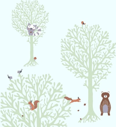 Kinderbehang Profhome 381342-GU vliesbehang licht gestructureerd met dieren patroon mat groen bruin grijs wit 5,33 m2