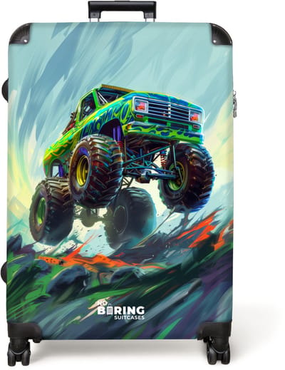 NoBoringSuitcases.com® - Koffer groot - Reiskoffer lichtgewicht - Groene monstertruck met penseelstreken - Rolkoffer met 4 wielen - Grote trolley XL - 98 liter bagage