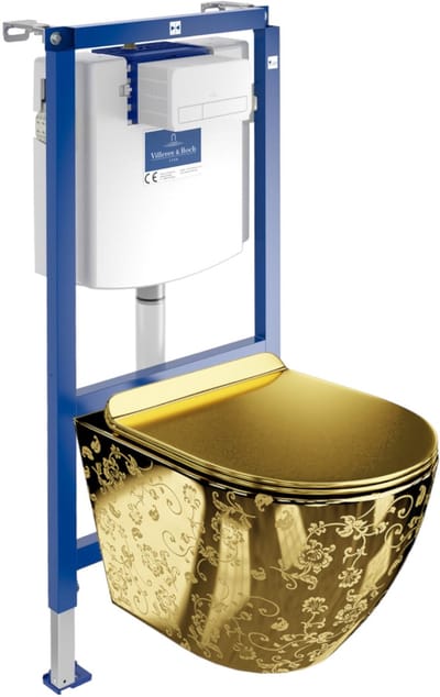 Villeroy&Boch Inbouwreservoir Complete Toiletset ViConnect H112 - Inbouw WC Hangtoilet Wandcloset SOFI SLIM GOLDEN EYE - Bedieningsplaat Wit - Voorwandelement voor toilet - Installatiesysteem