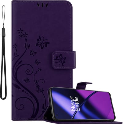 Cadorabo Hoesje geschikt voor OnePlus 11 5G in BLOEMEN DONKER PAARS - Beschermhoes in bloemmotief met magnetische sluiting, standfunctie en kaartsleuven Book Case Cover Etui