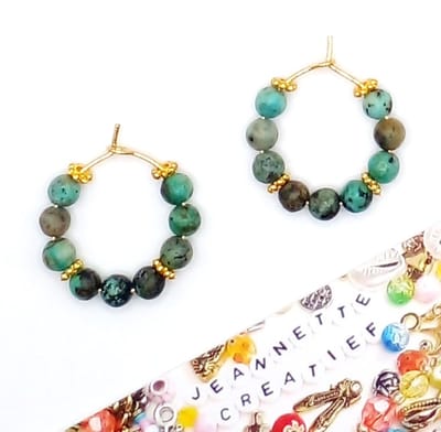 Jeannette-Creatief® - Natuursteen - Afrikaanse Turquoise - Oorringen - Kralen - Sieraden - Oorhangers - Oorbellen - African Turquoise - Natuursteenkralen - RVS - Goudkleurig