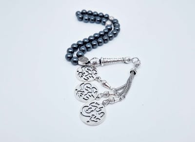 Handgemaakte tesbih "tasbih" natuursteen "Hematiet" - Aantal kralen 33 - Diameter kralen 8 MM - met metaal tassel "model A9" - Een mooi cadeau-idee