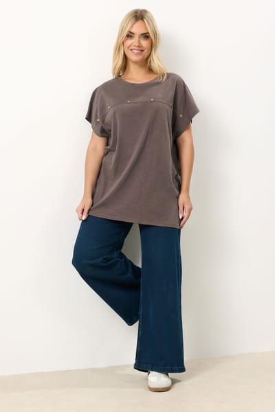 Yours Chocoladebruin Tshirt Met Studs En Aangegroeide Mouwen Size 42