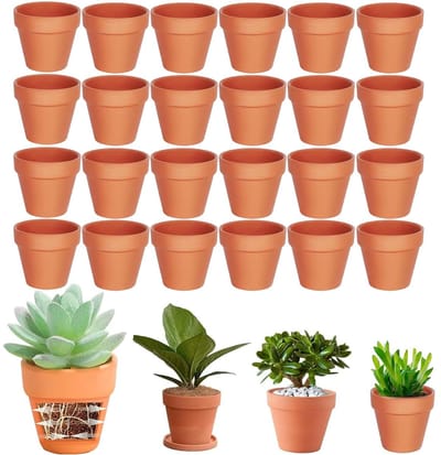 Dailygoods- Terracotta Potten 24 Stuks - Mini-terracotta Potten - Afvoergat - Herbruikbare Aardewerk - Planten voor Kamer - Ademend Vermogen - Bloempotten