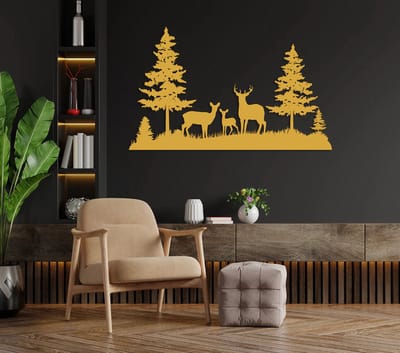 Metalen Wanddecoratie Familie Boom – 3D Wandkunst – Goud – 95 x 57 cm