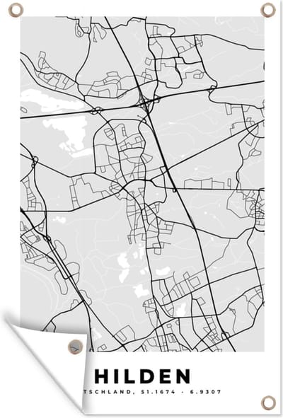 Muurdecoratie Stadskaart - Duitsland - Plattegrond - Hilden - Kaart - 120x180 cm - Tuinposter - Tuindoek